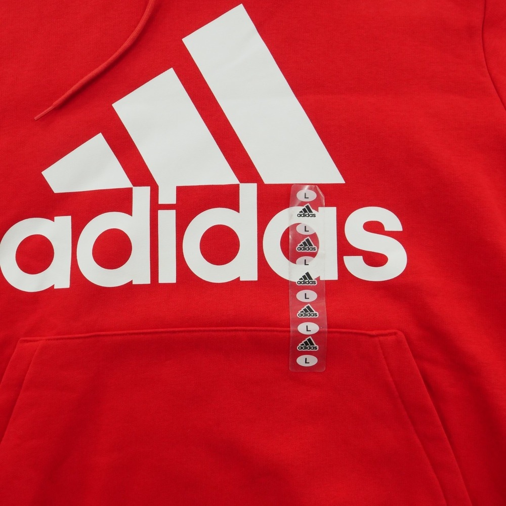 Adidas Sweater Hoodie Mens Large Red Essentials Fleece Hooded Logo New - Picture 6 of 11